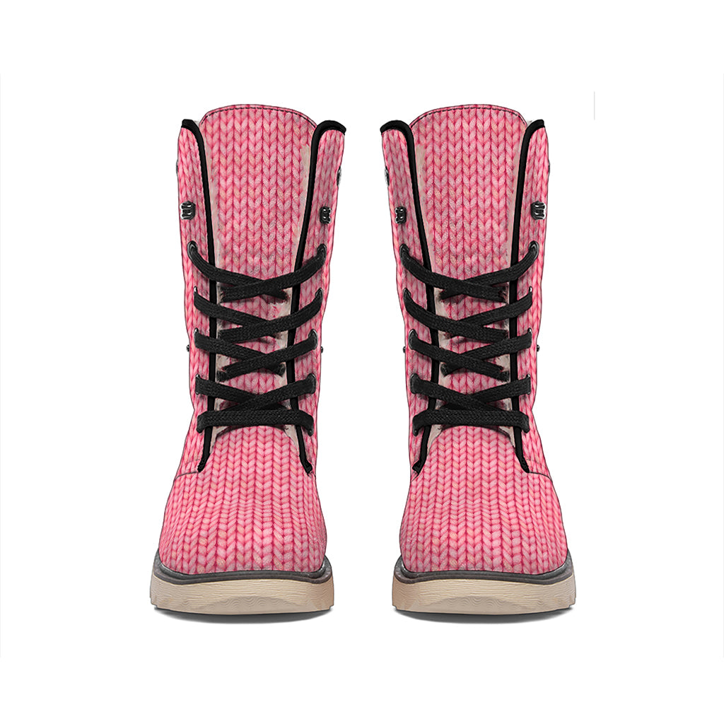 Pink Knitted Pattern Print Winter Boots