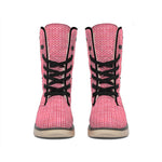 Pink Knitted Pattern Print Winter Boots