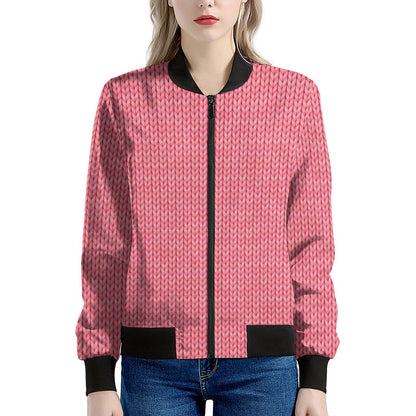 Pink Knitted Pattern Print Women's Bomber Jacket
