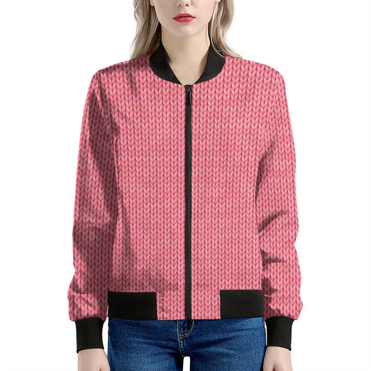 Pink Knitted Pattern Print Women's Bomber Jacket