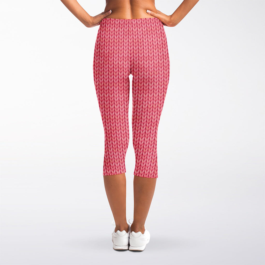 Pink Knitted Pattern Print Women's Capri Leggings