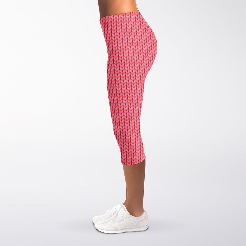 Pink Knitted Pattern Print Women's Capri Leggings