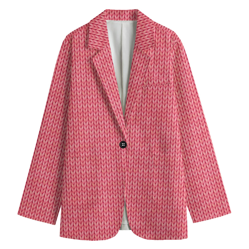 Pink Knitted Pattern Print Women's Cotton Blazer