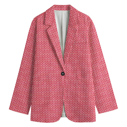 Pink Knitted Pattern Print Women's Cotton Blazer