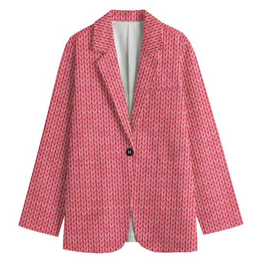 Pink Knitted Pattern Print Women's Cotton Blazer
