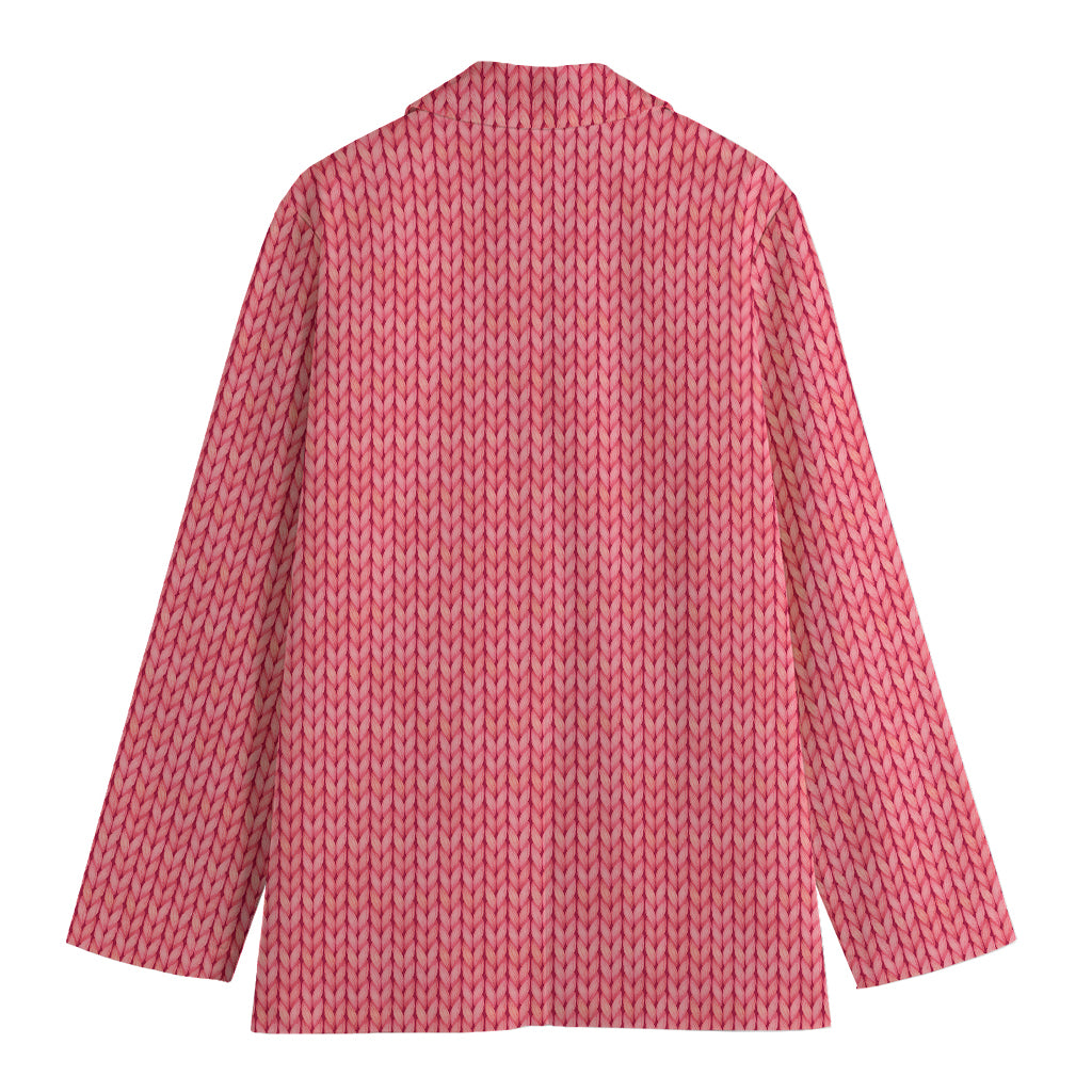 Pink Knitted Pattern Print Women's Cotton Blazer
