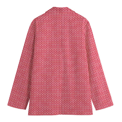 Pink Knitted Pattern Print Women's Cotton Blazer