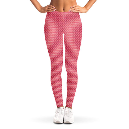Pink Knitted Pattern Print Women's Leggings