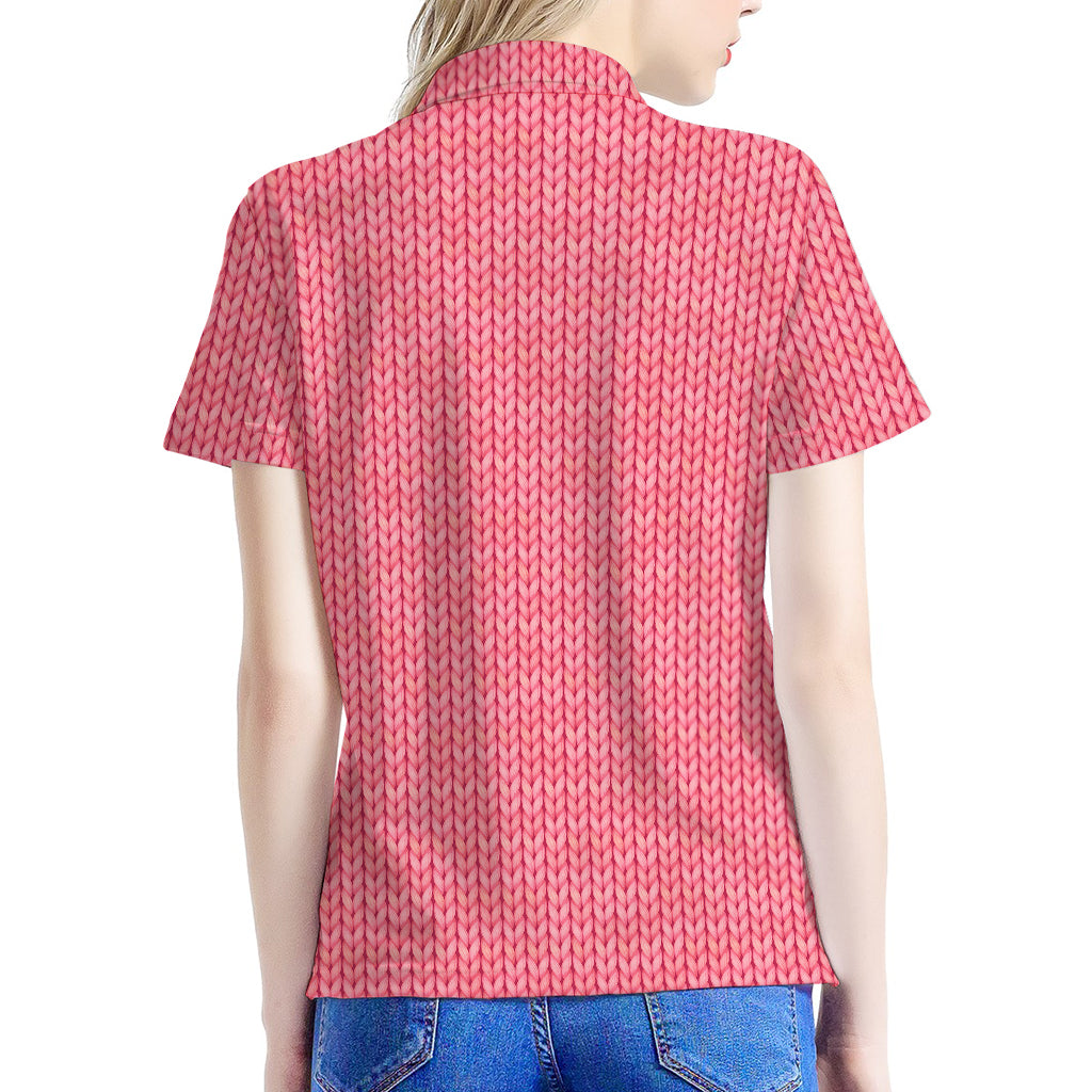 Pink Knitted Pattern Print Women's Polo Shirt