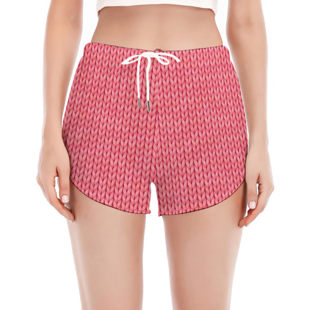 Pink Knitted Pattern Print Women's Split Running Shorts