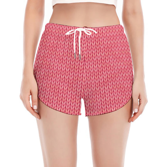 Pink Knitted Pattern Print Women's Split Running Shorts