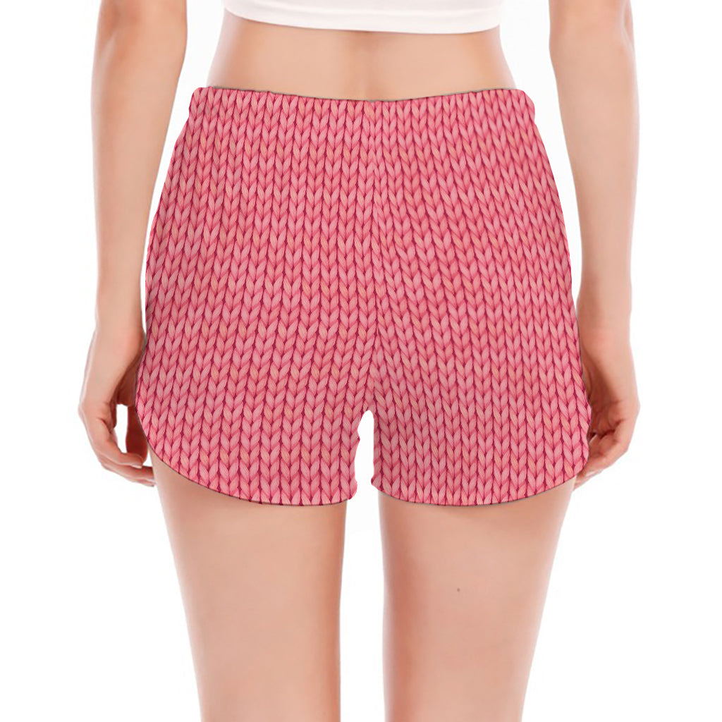 Pink Knitted Pattern Print Women's Split Running Shorts