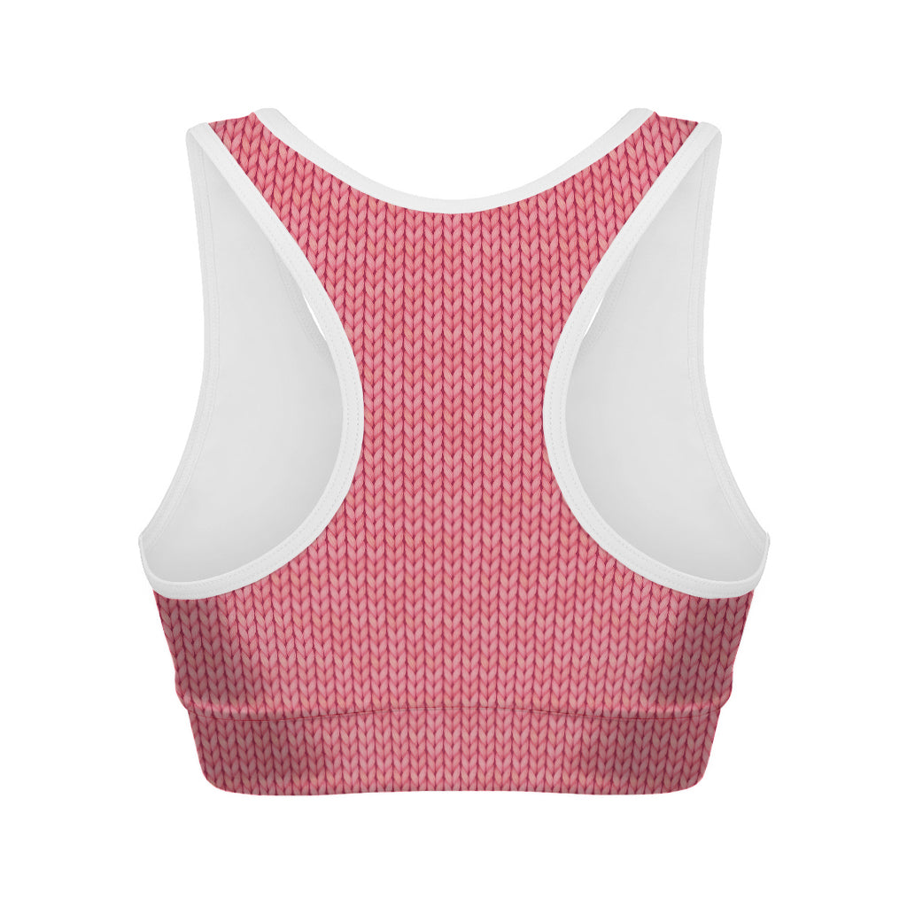 Pink Knitted Pattern Print Women's Sports Bra