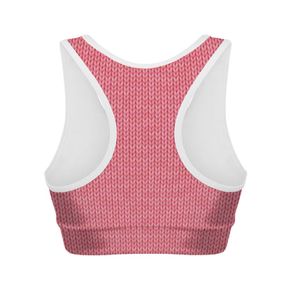 Pink Knitted Pattern Print Women's Sports Bra