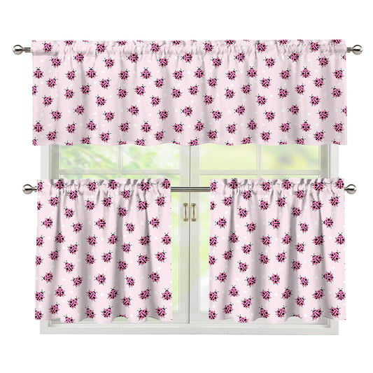 Pink Ladybug Pattern Print 3 Piece Kitchen Curtains