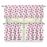 Pink Ladybug Pattern Print 3 Piece Kitchen Curtains