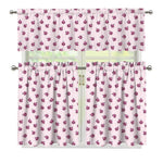 Pink Ladybug Pattern Print 3 Piece Kitchen Curtains