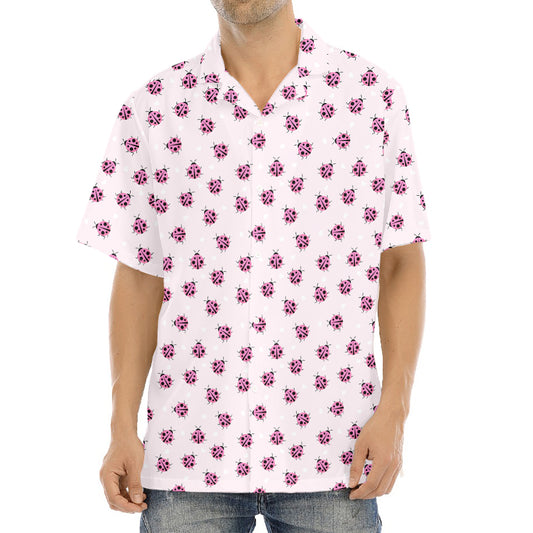 Pink Ladybug Pattern Print Aloha Shirt