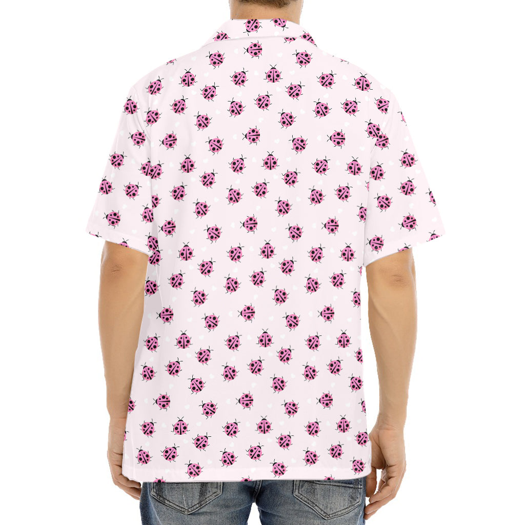 Pink Ladybug Pattern Print Aloha Shirt