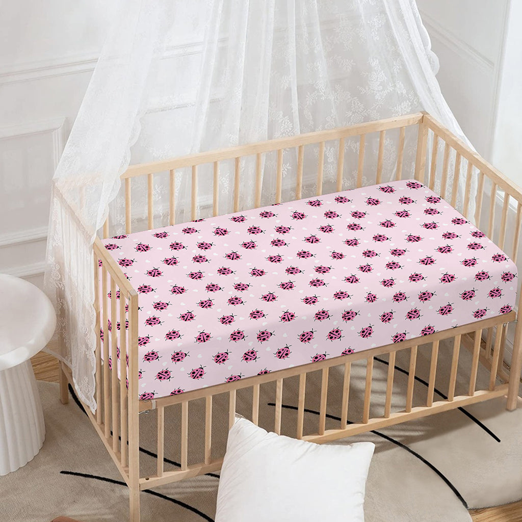 Pink Ladybug Pattern Print Baby Crib Sheet