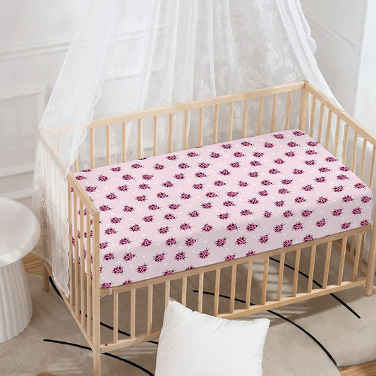 Pink Ladybug Pattern Print Baby Crib Sheet