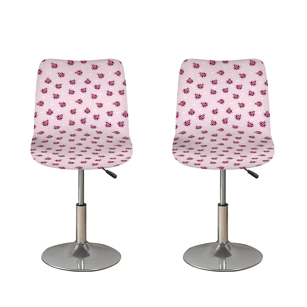 Pink Ladybug Pattern Print Bar Stool Covers