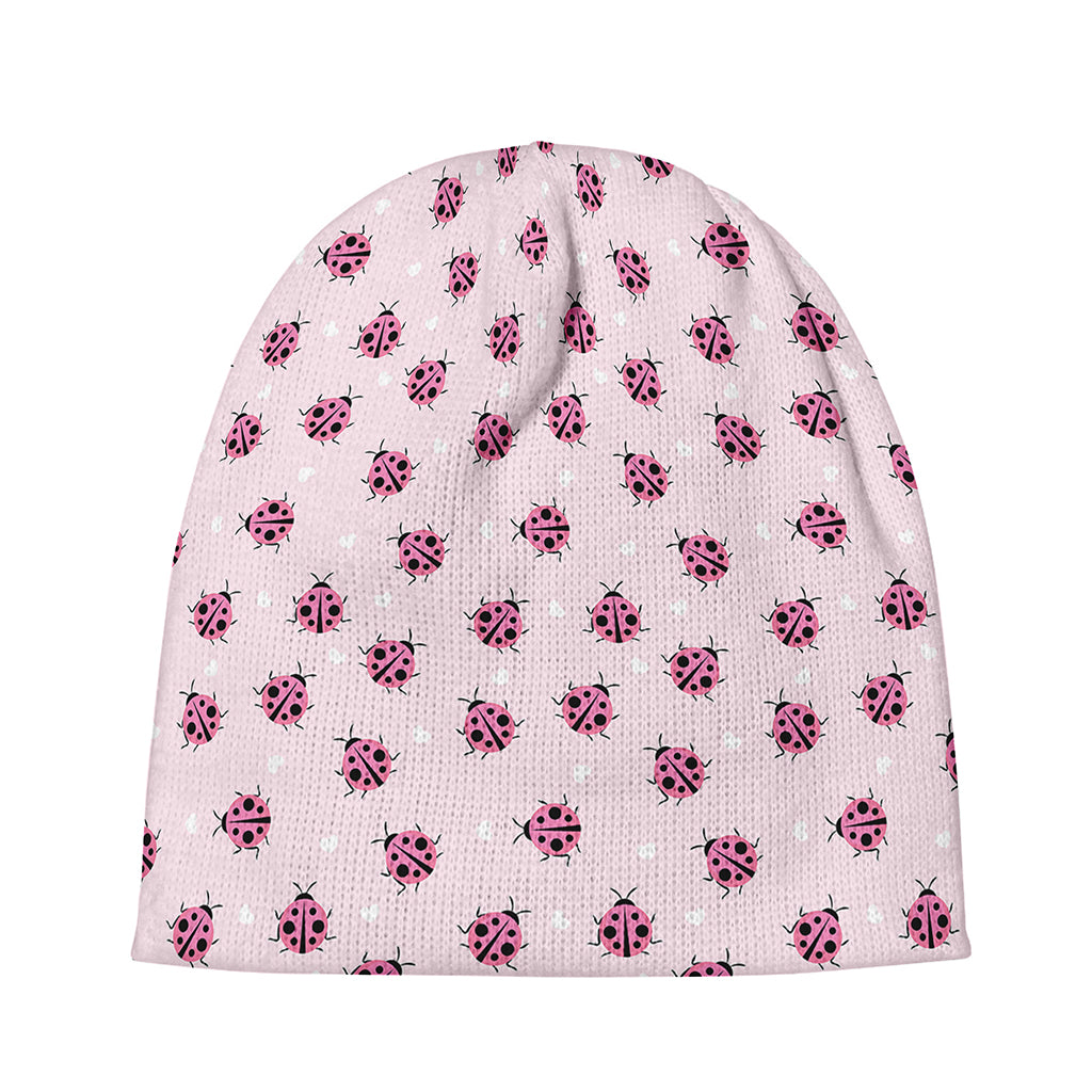 Pink Ladybug Pattern Print Beanie