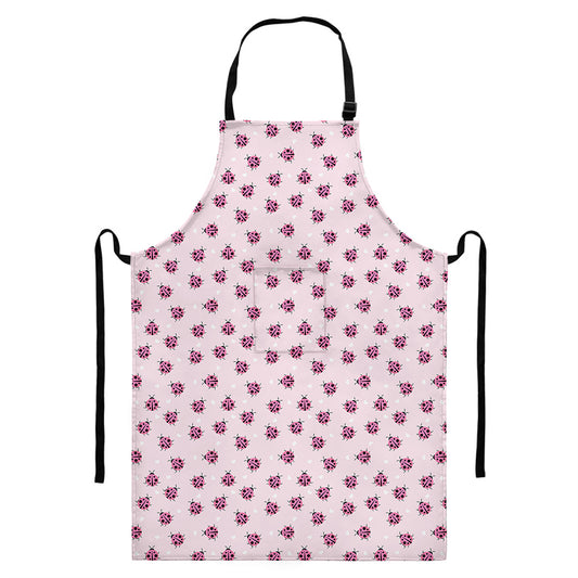 Pink Ladybug Pattern Print Bib Apron With Pocket