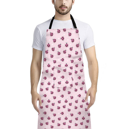Pink Ladybug Pattern Print Bib Apron With Pocket