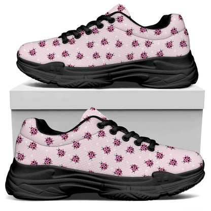 Pink Ladybug Pattern Print Black Chunky Shoes