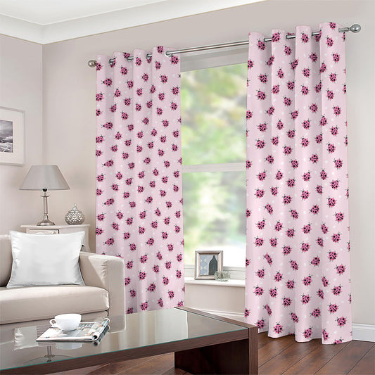Pink Ladybug Pattern Print Blackout Grommet Curtains