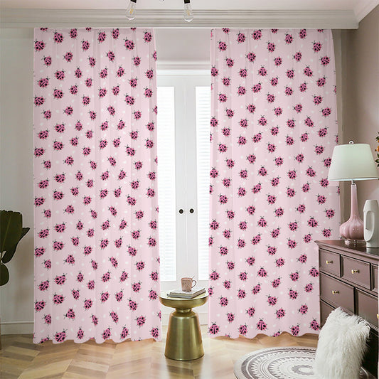 Pink Ladybug Pattern Print Blackout Pencil Pleat Curtains