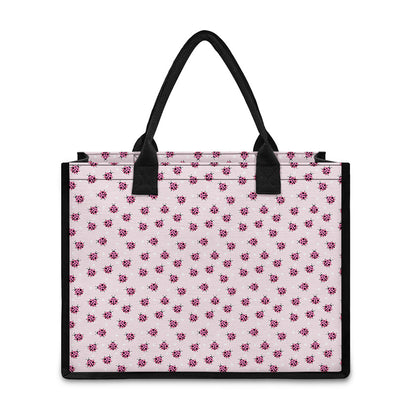 Pink Ladybug Pattern Print Canvas Tote Bag