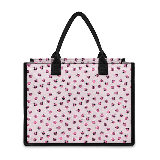 Pink Ladybug Pattern Print Canvas Tote Bag