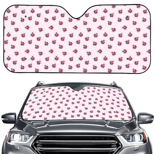 Pink Ladybug Pattern Print Car Windshield Sun Shade