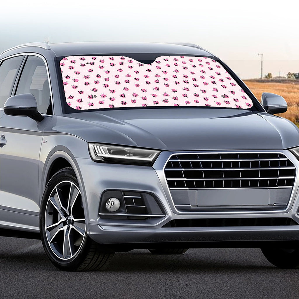 Pink Ladybug Pattern Print Car Windshield Sun Shade