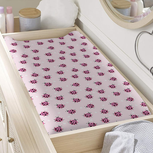 Pink Ladybug Pattern Print Changing Pad Cover