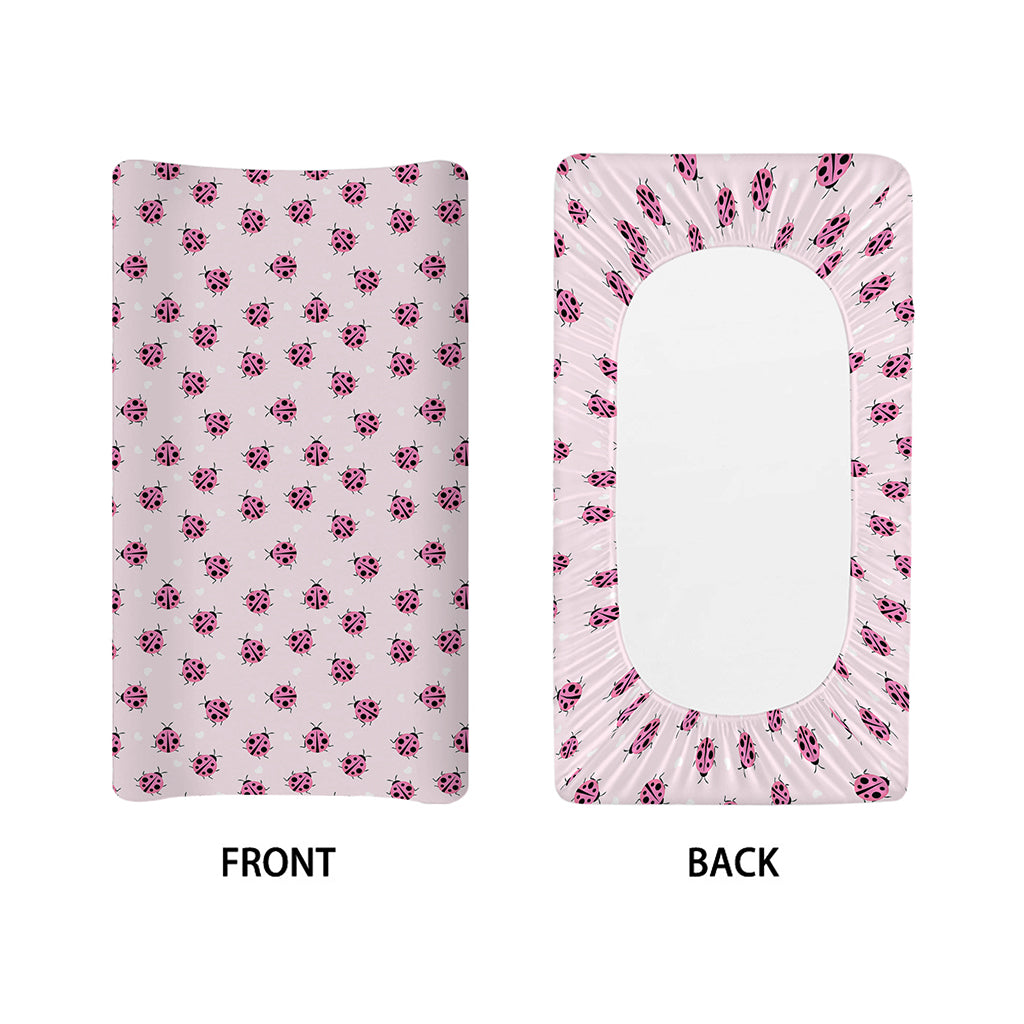 Pink Ladybug Pattern Print Changing Pad Cover