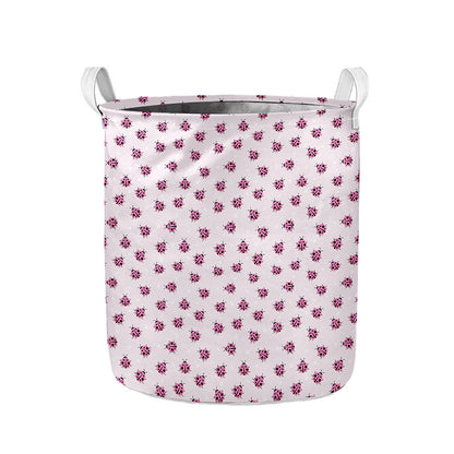 Pink Ladybug Pattern Print Collapsible Laundry Basket