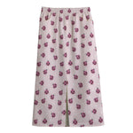 Pink Ladybug Pattern Print Cotton Front Slit Maxi Skirt
