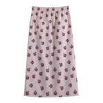 Pink Ladybug Pattern Print Cotton Front Slit Maxi Skirt