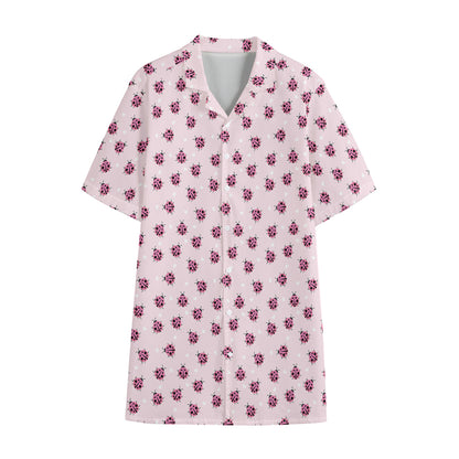 Pink Ladybug Pattern Print Cotton Hawaiian Shirt