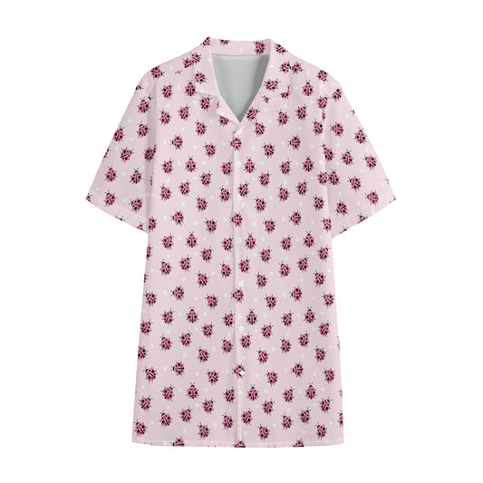 Pink Ladybug Pattern Print Cotton Hawaiian Shirt