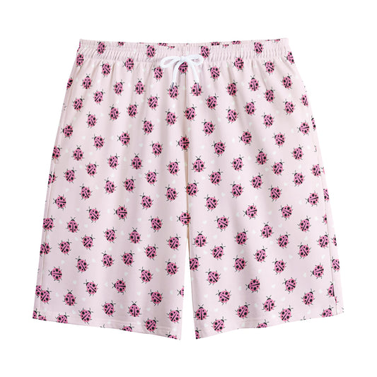 Pink Ladybug Pattern Print Cotton Shorts