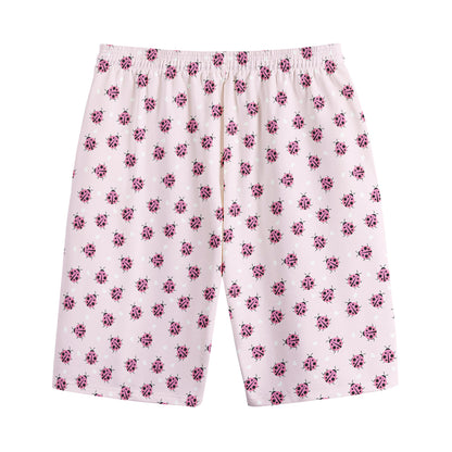 Pink Ladybug Pattern Print Cotton Shorts