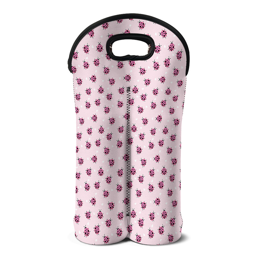 Pink Ladybug Pattern Print Double Neoprene Wine Tote