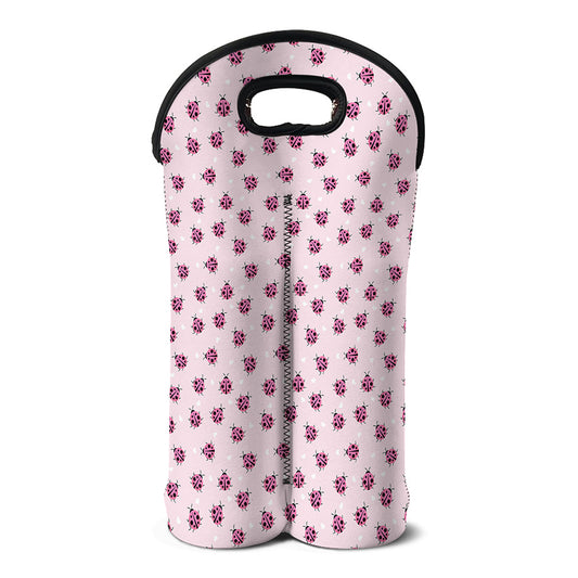 Pink Ladybug Pattern Print Double Neoprene Wine Tote