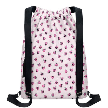 Pink Ladybug Pattern Print Drawstring Backpack