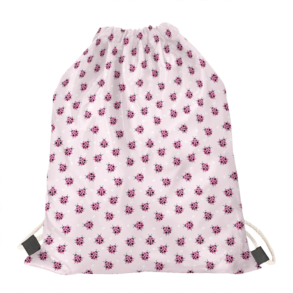 Pink Ladybug Pattern Print Drawstring Bag