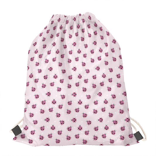 Pink Ladybug Pattern Print Drawstring Bag